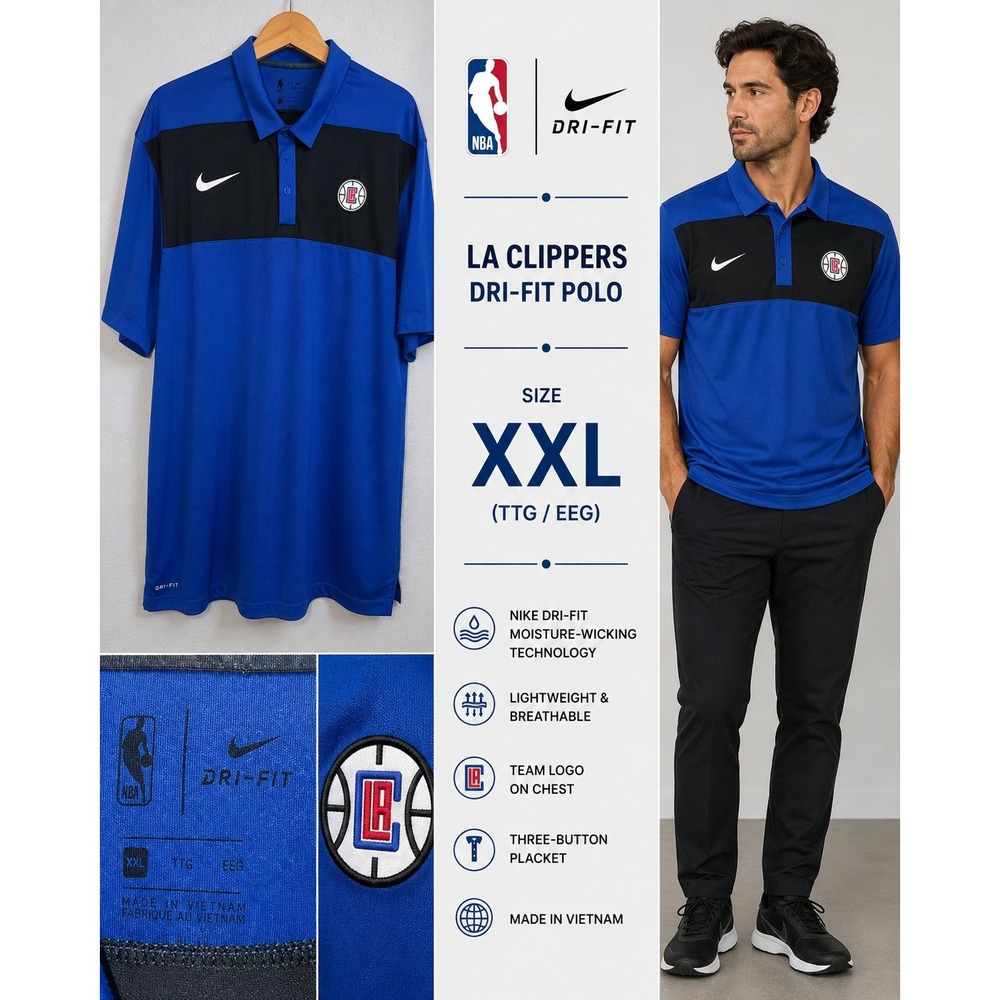 Nike LA Clippers NBA Dri-FIT Polo Shirt Mens XXL Blue Black Colorblock 0830